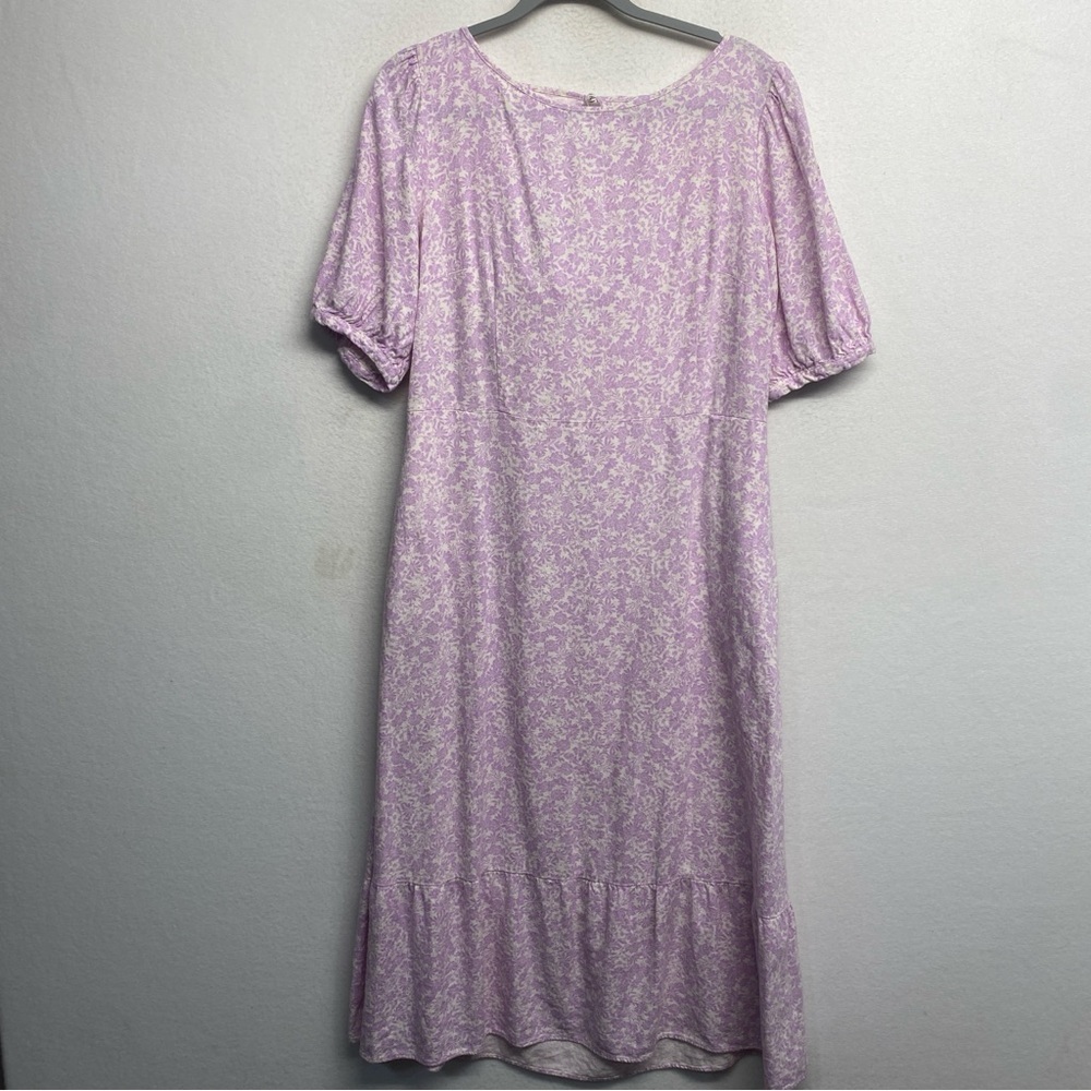 Who What Wear Floral Puff Sleeve Tie Back Midi Dress L - Picture 4 of 10